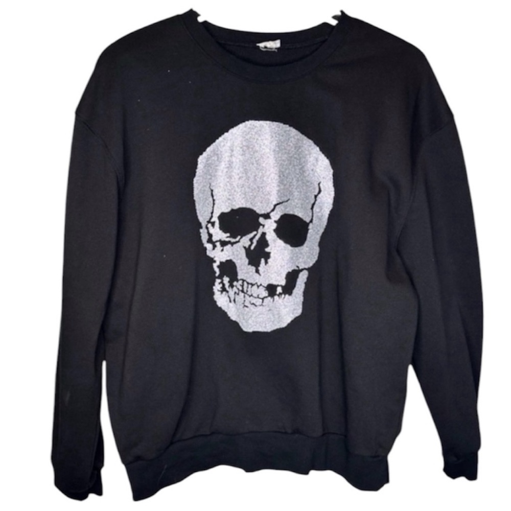 12PM BY MON AMI glitter skull sweatshirt S black - Picture 2 of 5